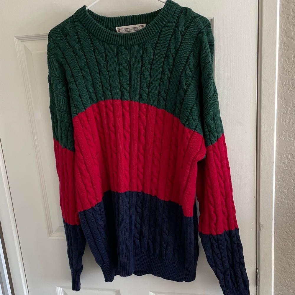 John Ashford Men’s Vintage Colorblock Cable Knit Sweater XL
